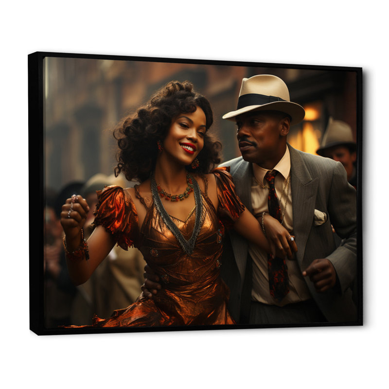 Jazz Harlem Renaissance III sur toile, Cadre flottant noir, H 34 po x l 44 po x P 1,5 po