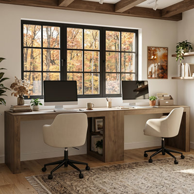 79 in. Double Desk with Storage Shelves for 2 People, Extra Long Computer Desk for Home Office