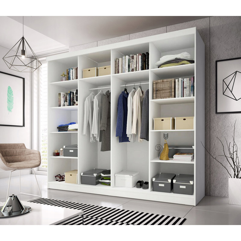 Gulledge 2 Door Manufactured Wood Wardrobe, 86" H x 92" W x 24" D, Gray/White