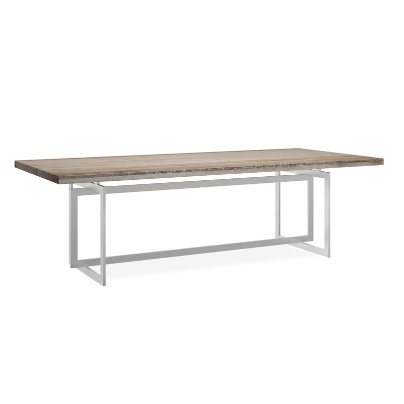 Wish You Were Here Stone Top Metal Base Dining Table, Silver, Cream