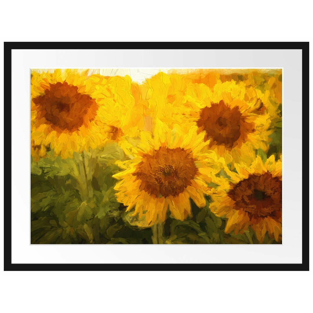 Gerahmtes Poster Sonnenblumen auf dem Feld