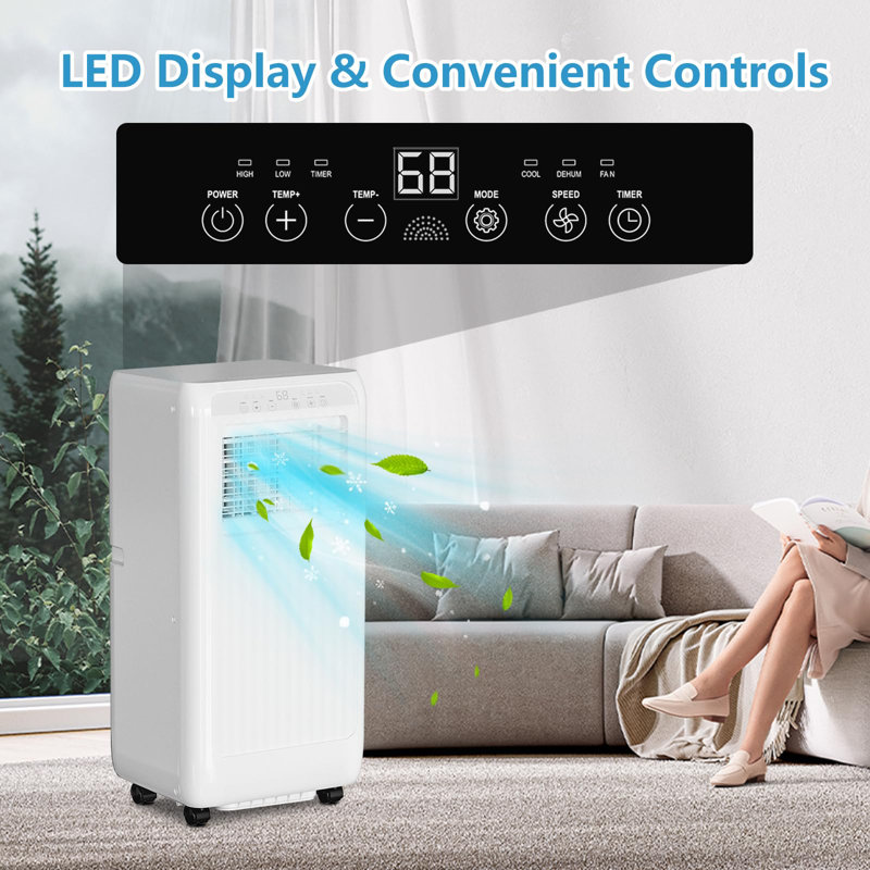 Climatiseur portatif, climatiseur portatif 8 000 BTU avec affichage DEL, télécommande, minuterie 24 heures, refroidissement, ventilateur
