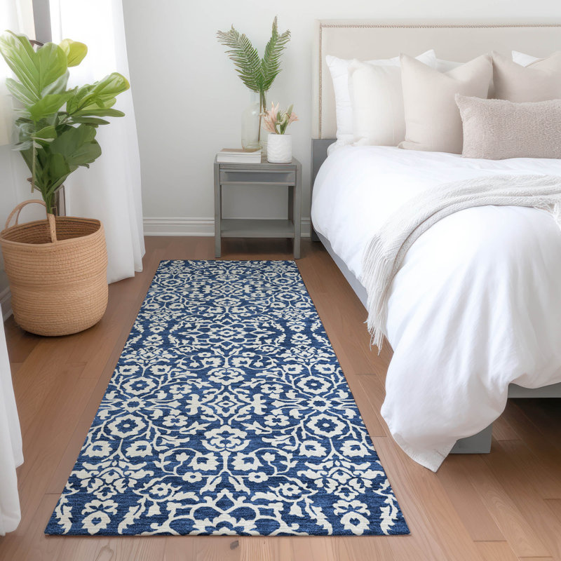 Premium Machine Washable Prisco Navy Rug, Runner 2'3" x 7'6"
