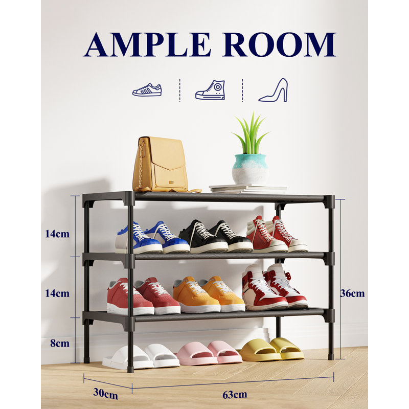 Shoe Rack - Non-Woven Shoe Rack Shelf, Shoe Organizer for Closet, Entryway, Garage & Corridor, Stackable Shoe Shelves, 27.5" Wide - 3 Tier, Black