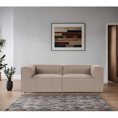 Élégant canapé 2 places, revêtement en lin brun, 84,3 po x 25,9 po x 41,3 po | Cadre 100% charme, 32 mousses en mousse pour plus de confort | Pieds en plastique, parfaits pour le salon et les petits espaces, design moderne, durable et élégant