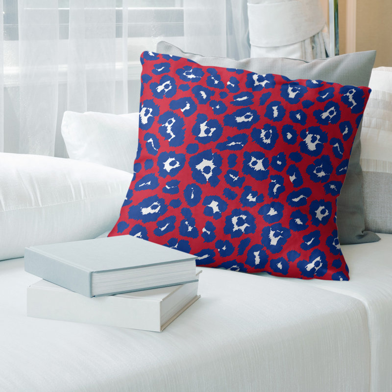Housse de coussin carrée à imprimé léopard New England, 26 po x 26 po, Rouge, Croisé en coton