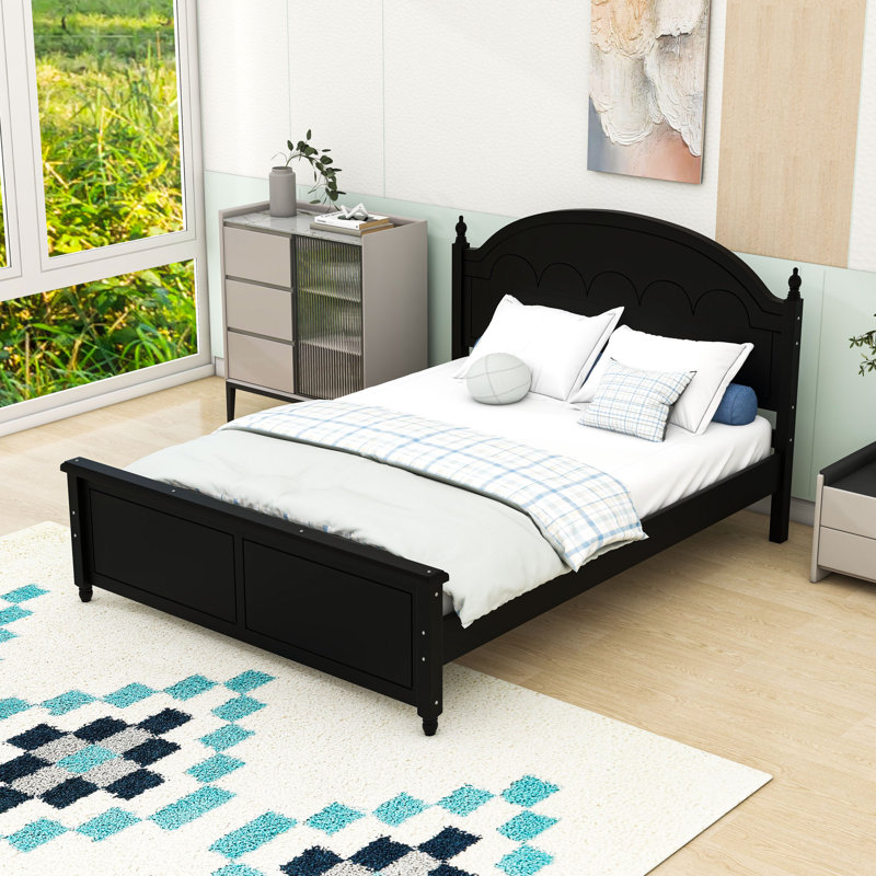 Lit plateforme en bois avec tête de lit arquée, Noir, Grand lit