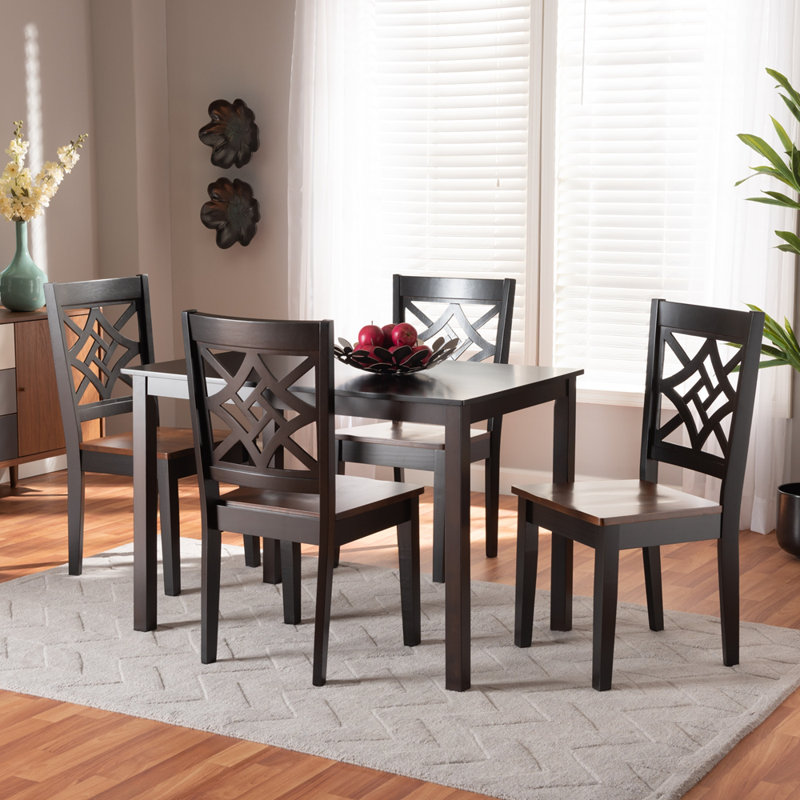 Annorah 6 - Person Four Leg Dining Set, Dark Brown, Dark Brown/Walnut, 7 Pieces