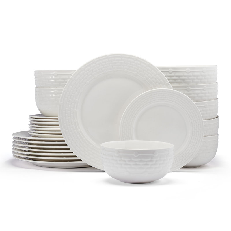 Sonya White Porcelain 24-Piece Dinnerware Set