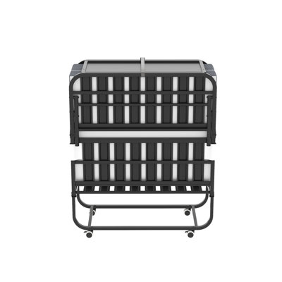 75" * 38" Folding Bed with Adjustable Headboard, 5" Memory Foam Rollaway Bed for Tall People, Heavy-Duty Portable Guest Bed on Wheels, Easy Assembly Twin Size Cot
