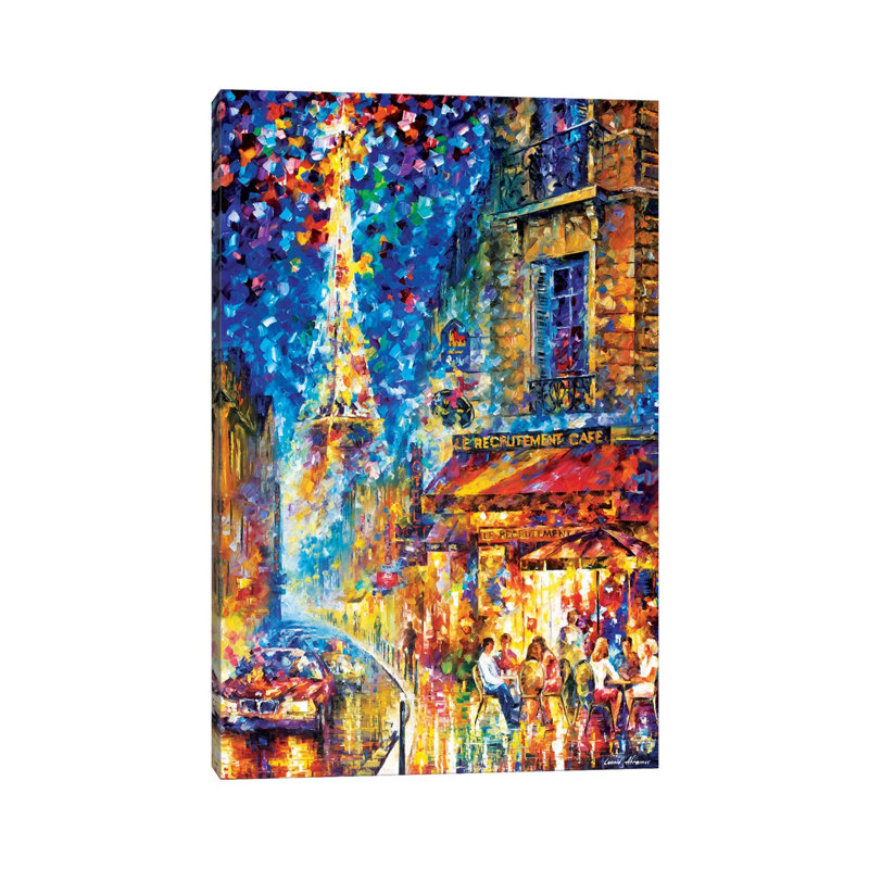 «Paris - Café de recherche» par Leonid Afremov - impression d'art textuel, Toile tendue, H 18 po x l 12 po x 1,5 po