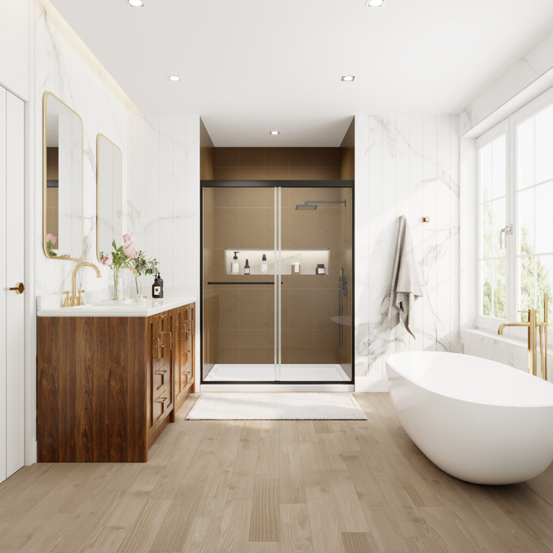 50" - 54" W x 72" H Single Sliding Framed Shower Door with 1/4" Tempered Glass, Black