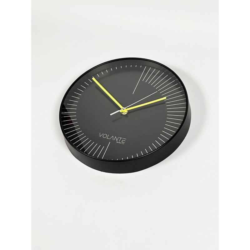Horloge murale décorative élégante, 11,8 pouces de diamètre, noir et jaune | 100% plastique durable avec couvercle en verre véritable, épaisseur de 1,8 pouce | Parfait pour la maison, le bureau ou la cuisine, design moderne et facile à lire