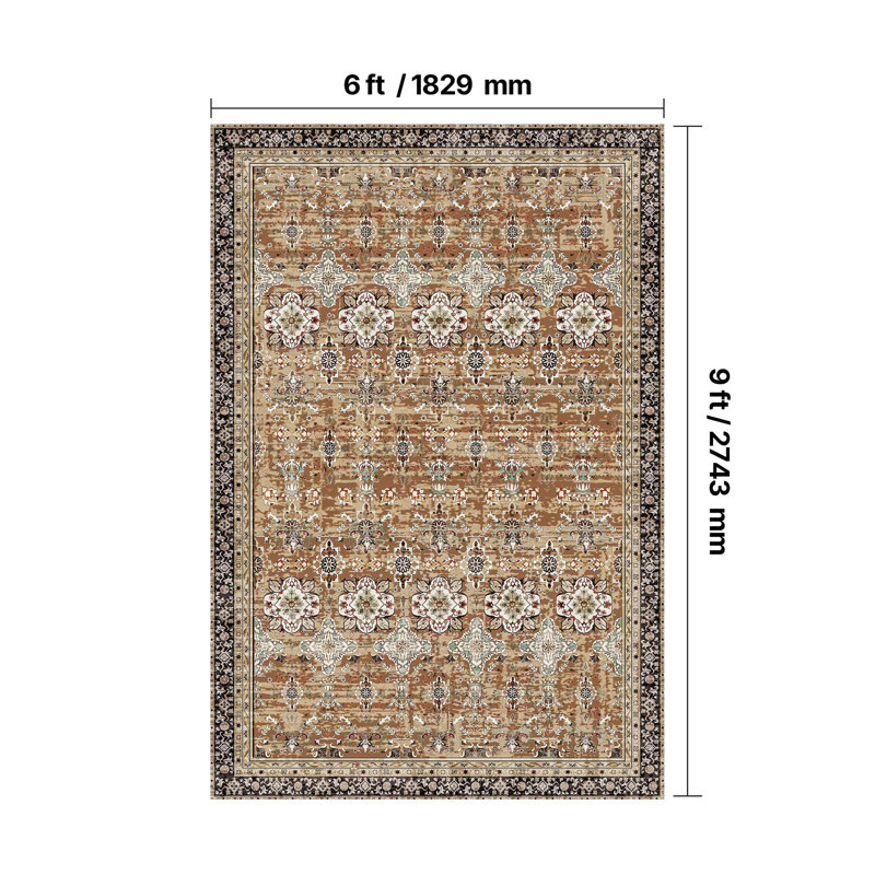 Tapis lavable rétro vert brun 6 pi x 9 pi Anti-dérapant à poils courts | Idée de cadeau, Rectangle 6 pi x 9 pi