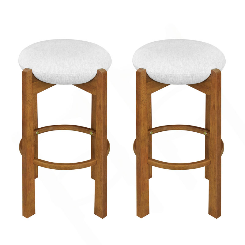 Ensemble de 2 tabourets de bar rembourrés en bois Tara, Noyer, 2