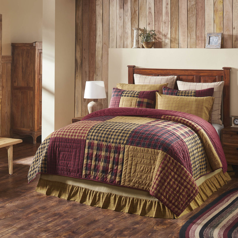 Queen Black and Burgundy Cotton Reversible Quilt