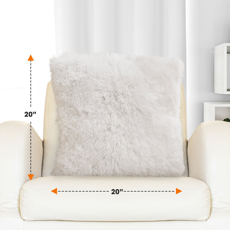 White Faux Fur Square Throw Pillow Set