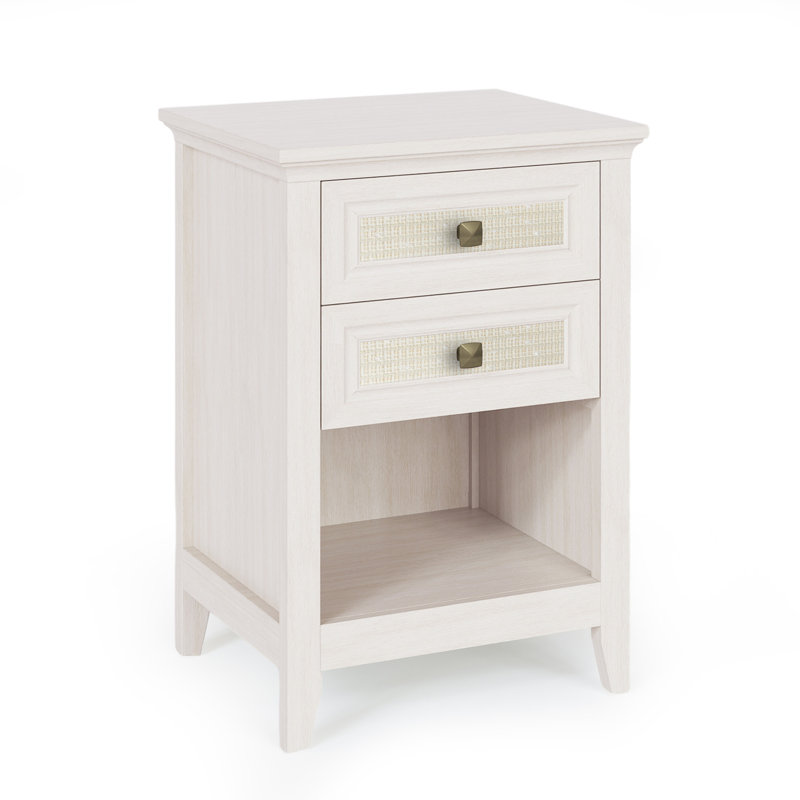 Azarius 27'' Rattan Nightstand With 2 Drawers, White, Individual