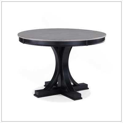 1 pièce Table de salle à manger ronde gris clair contemporain avec base noire et meubles de salle à manger en bois gris