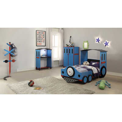 Blue, Red & Black Finish Twin Bed