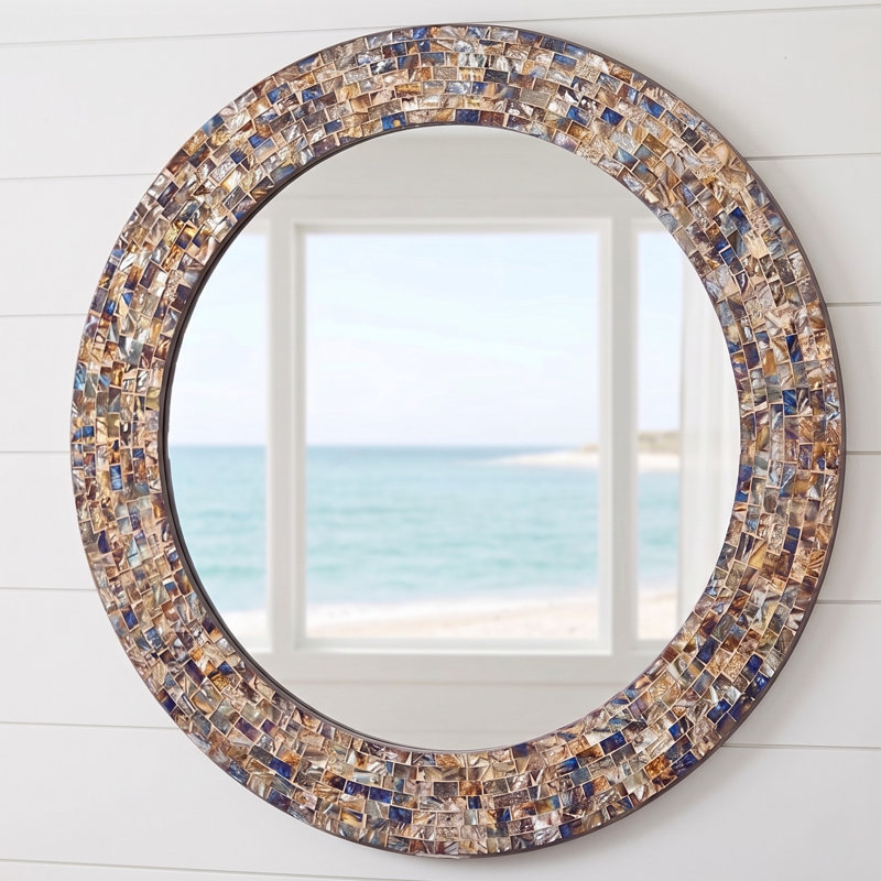 Toolleen Glass Frame Round Wall Mirror, Gold