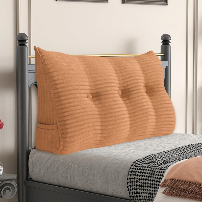 Sit-up Back Comfort Corduroy Bed Headboard Wedge Reading Pillow Triangular Backrest Compression, Twin, Light Orange