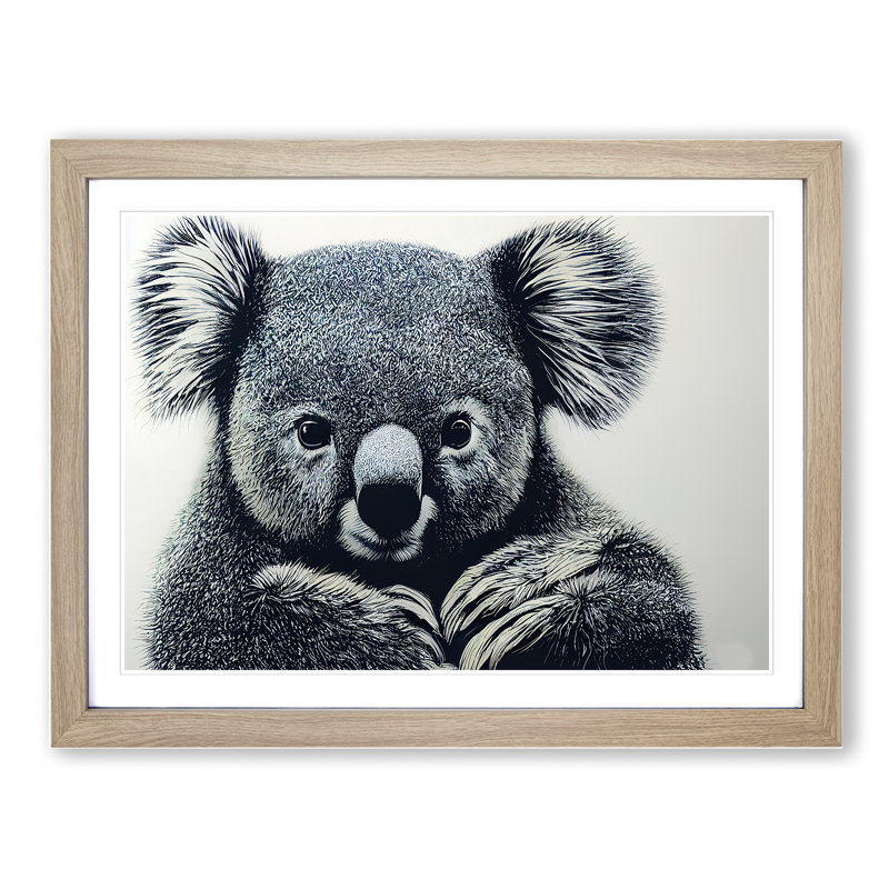 Great Koala Bear - Single Picture Frame Painting, 25cm H x 34cm W x 2cm D, Oak