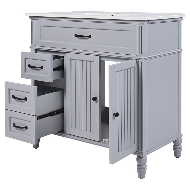 Armoire de salle de bain avec tiroirs et meuble-lavabo, Gris