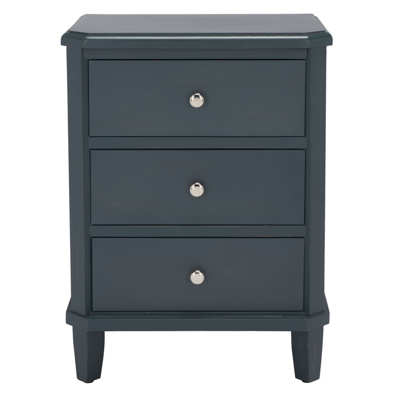 Applonia Solid Wood 3 - Drawer End Table, Steel Teal