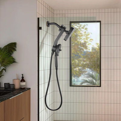 Pomme de douche magnétique double 2 en 1 avec douche à main à 5 jets et tuyau mural de 70 pouces noir mat