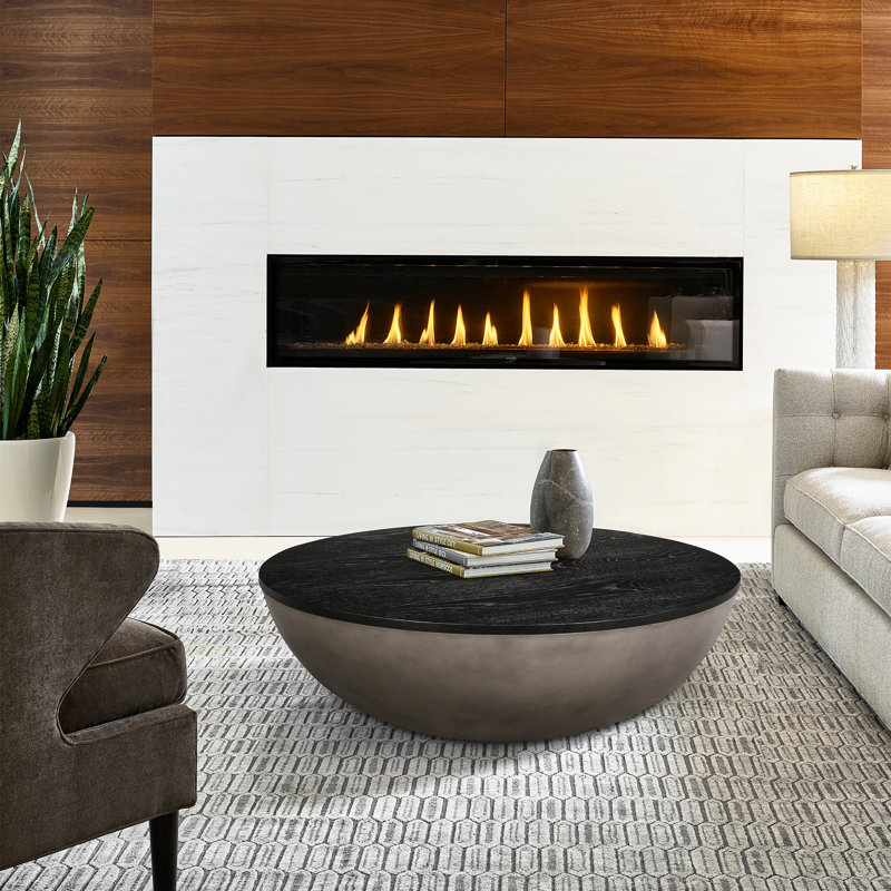 Table basse ronde en béton et chêne brossé de 48 po de largeur Mitton, Noir