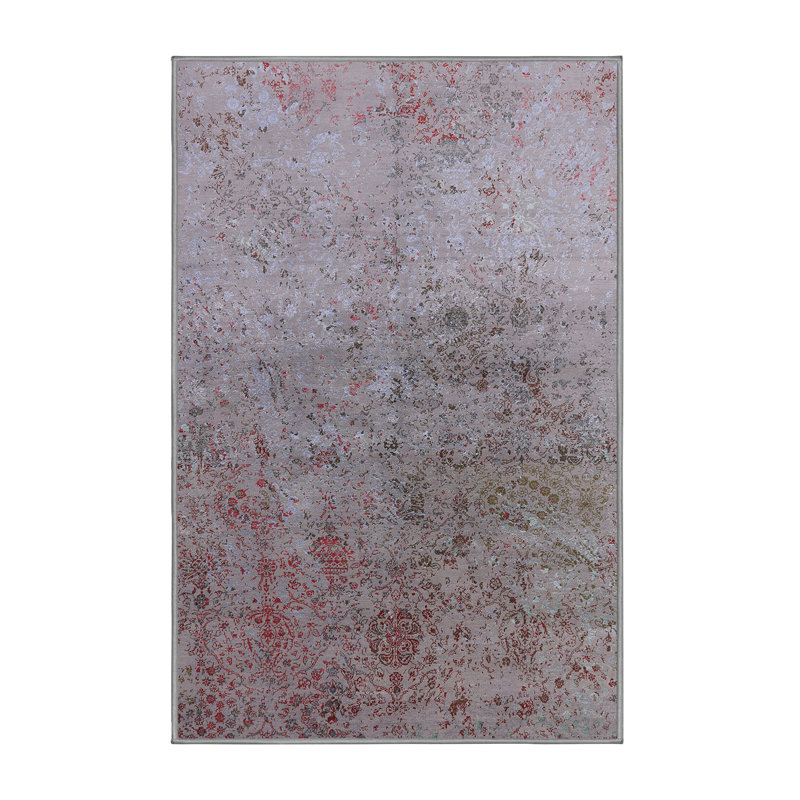 Tapis abstrait gris / rouge HuneyCutt, Rectangle 5 pi x 7 pi