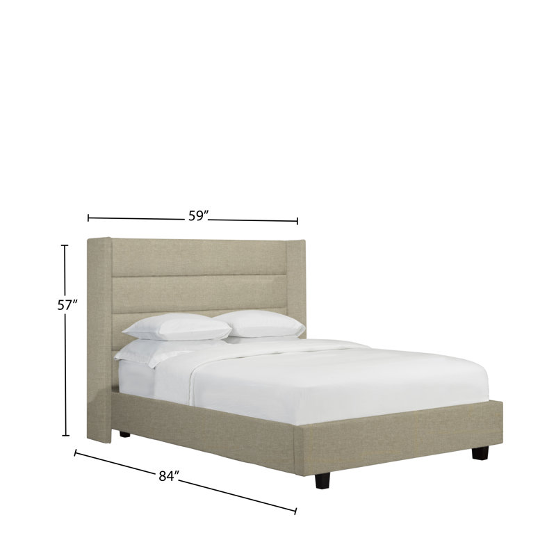 Lit plateforme tapissier avec rangement à profil bas Haslemere, Beige, Double