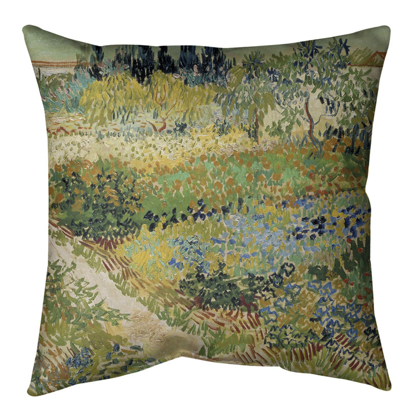Coussin décoratif bluhender garten mit pfad, 16 po x 1 po, Bourre en polyester, Rouge / bleu / brun