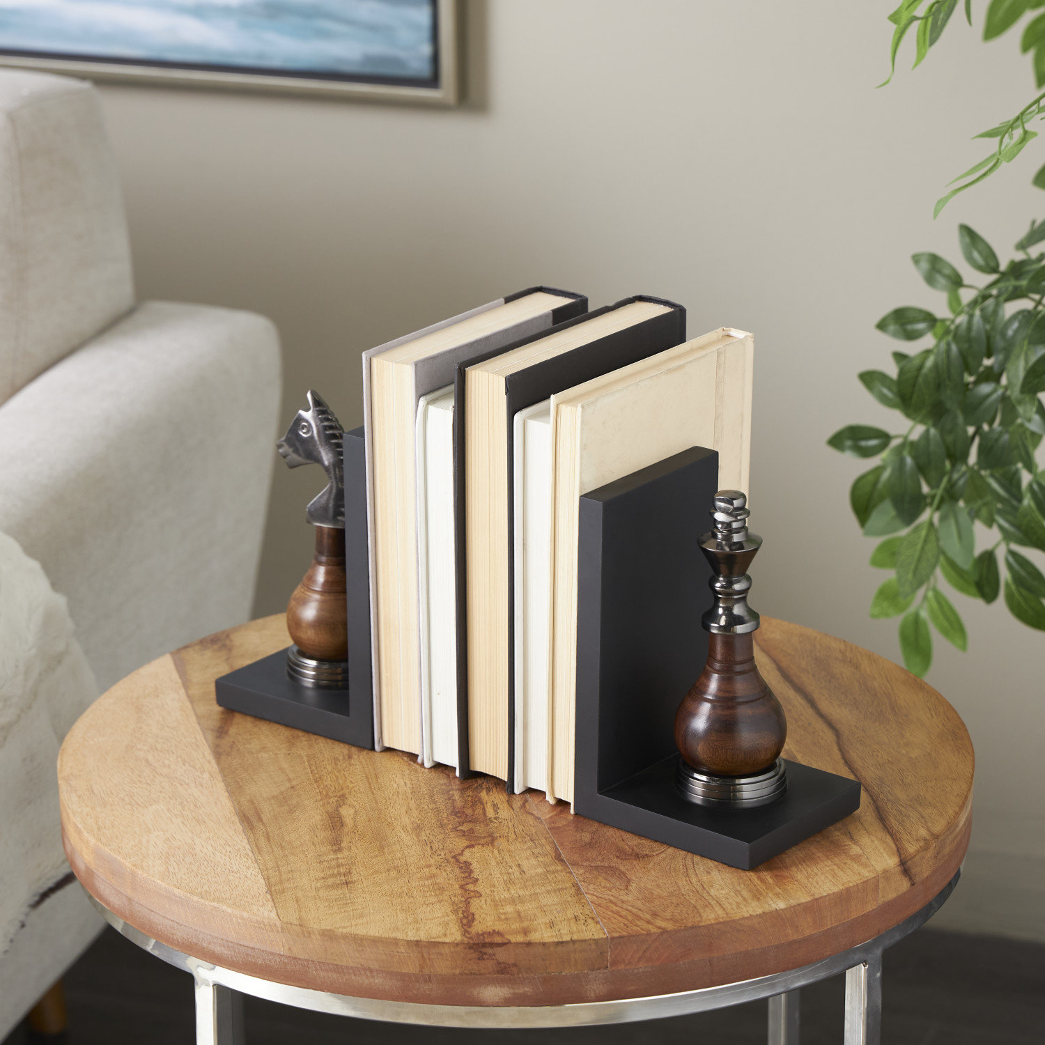 Metal Chess Bookends, 4.05L x 4.6W x 7.35H