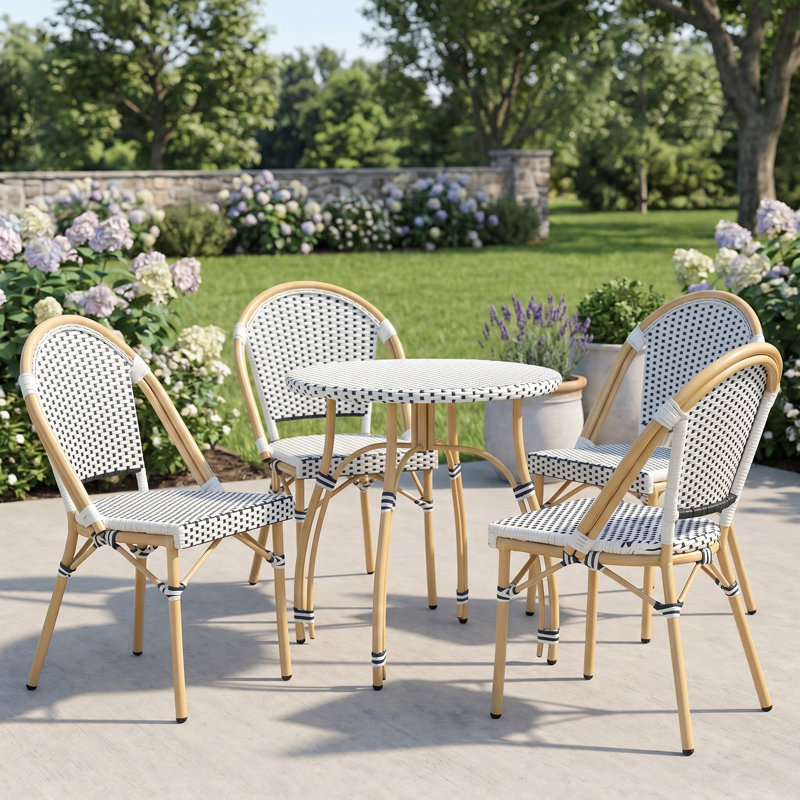 Altesa Modern Dining Set With Round Rattan Dining Table And Rattan Dining Chairs For Dining Room, Patio, Black