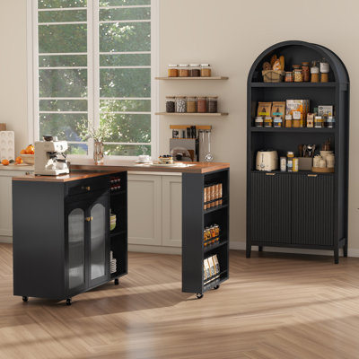Arched Bookcase Cabinet, Kitchen Island With Wheels, Bookcase With Doors, Kitchen Cart Table Storage Cabinets, Home Office Storage, Black