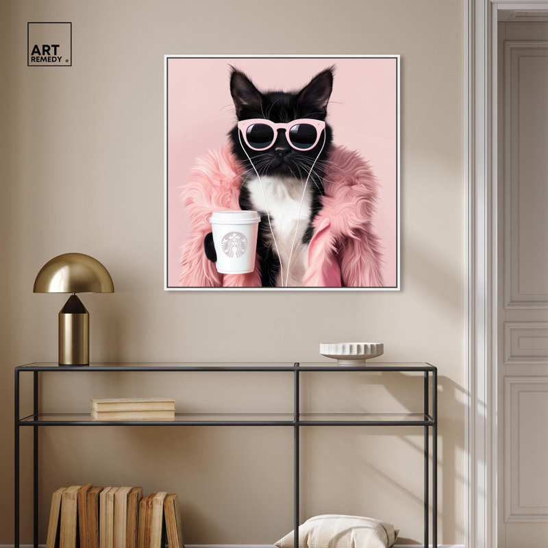Visage de chat au repos, reproduction d'art sur toile par Art Remedy, H 31 po x l 31 po x P 1,8 po, Cadre flottant blanc