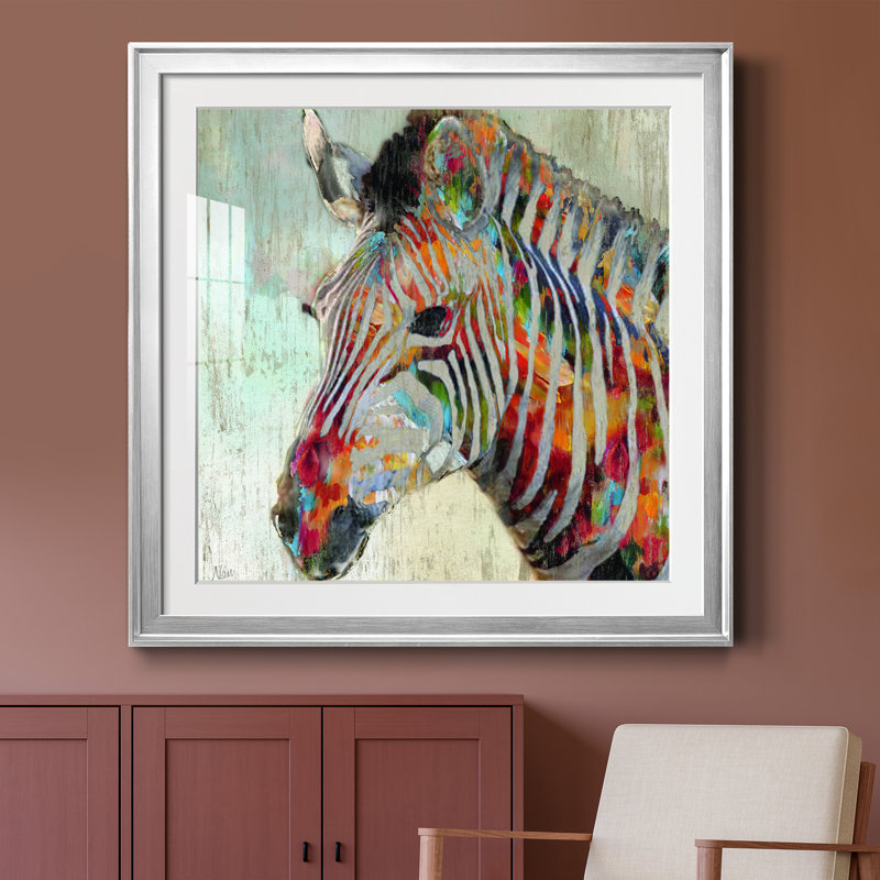 Zèbre - Cadre photo, impression sur papier, Papier avec cadre argenté, H 30,5 po x l 30,5 po x P 1,5 po
