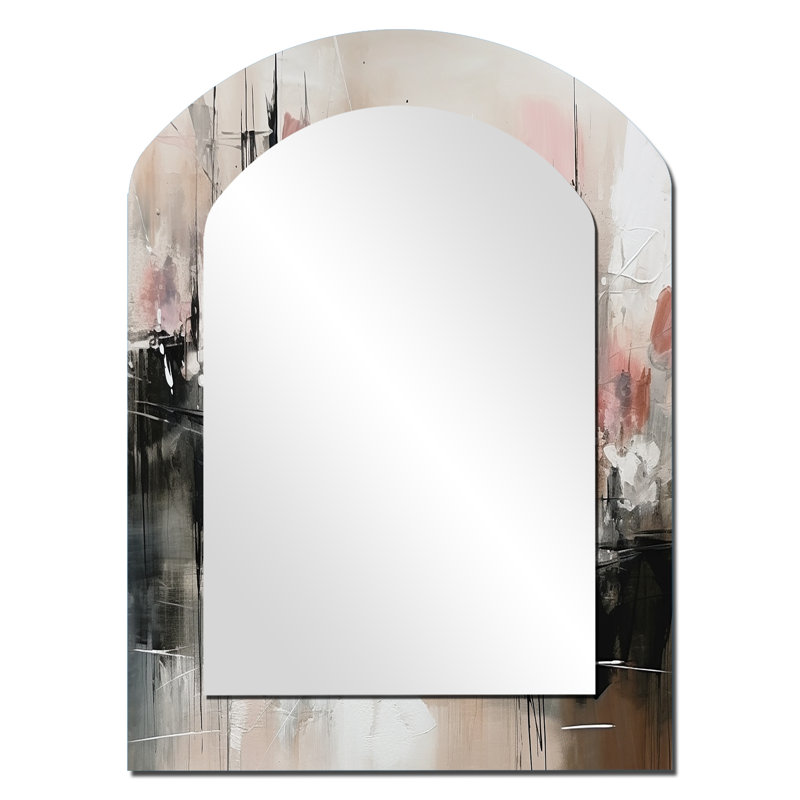 Pink Black Minimalims Fludity I - Minimalism Asymmetrical Unique Wall Mirror, Modern Unique Shape Mirror, Printed Metal Art