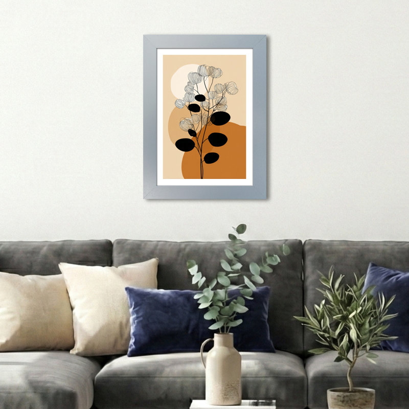 Scandinavian eucalyptus line art Wall Art - minimalist botanical Home Decor Giclee Art Print in neutral beige and terracotta with black 1 Piece Wall Art