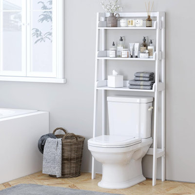 White Three-Tier Bathroom Storage Shelf That Fits Above The Toilet, Easy To Assemble.