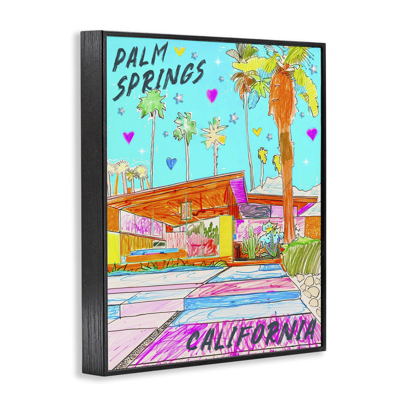«Palm Springs Villa Doodle», estampe numérique par Jess Stempel, H 30 po x l 24 po, Giclée encadrée noir minuit