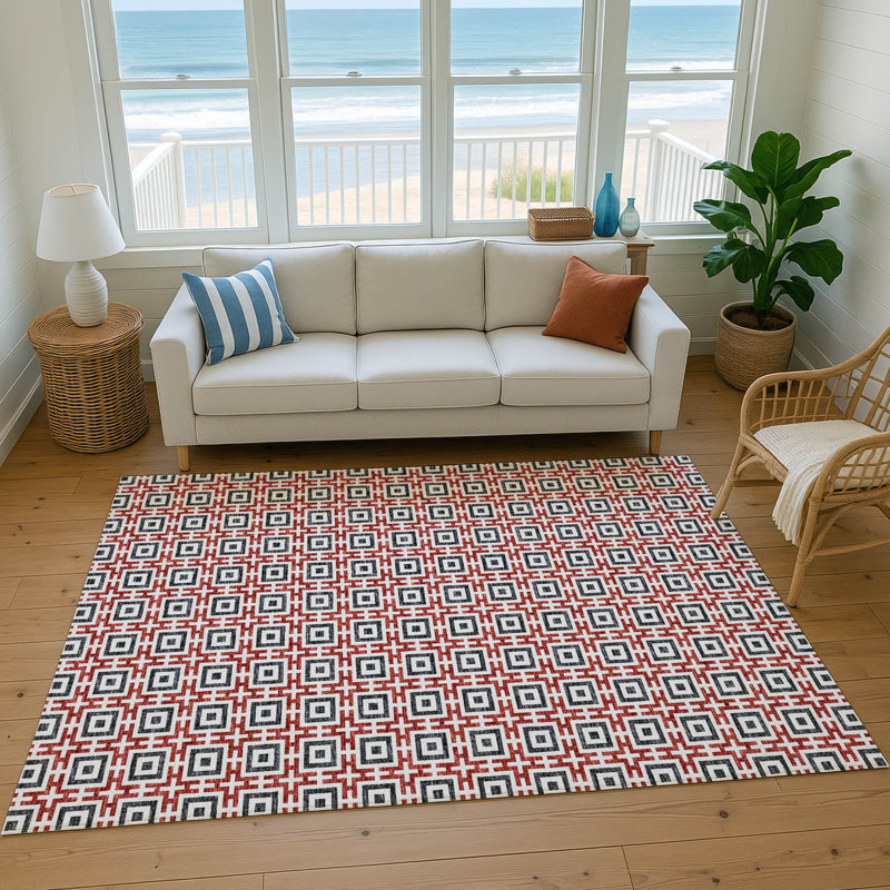 Premium Machine Washable Vaseem AMF139 Red Rug, Rectangle 3' x 5'