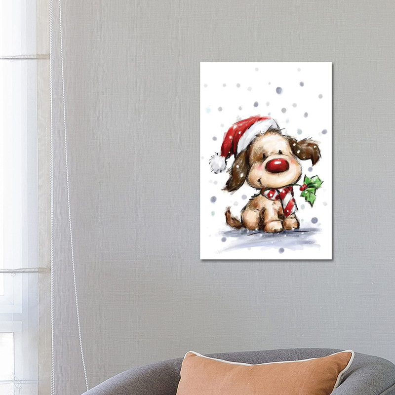 Dog With Holly by MAKIKO - Wrapped Canvas Print, 66.04 cm H x 45.72 cm W x 1.91 cm D