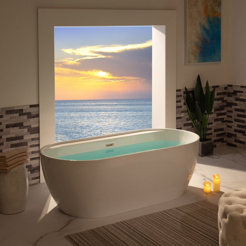 72'' x 35.375'' Freestanding Acrylic Double Ended Bathtub with Wide Rim,  - Available in Glossy White/Black, with 5 Finish Options for Trim