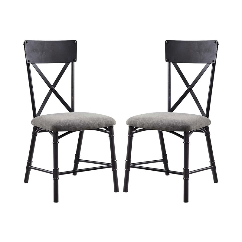Chaises d'appoint grises et sablonneuses noires avec structure en métal, conception de conduite d'eau, coussin de siège rembourré pour 2 sièges confortables, embellissement de la salle à manger à dossier croisé