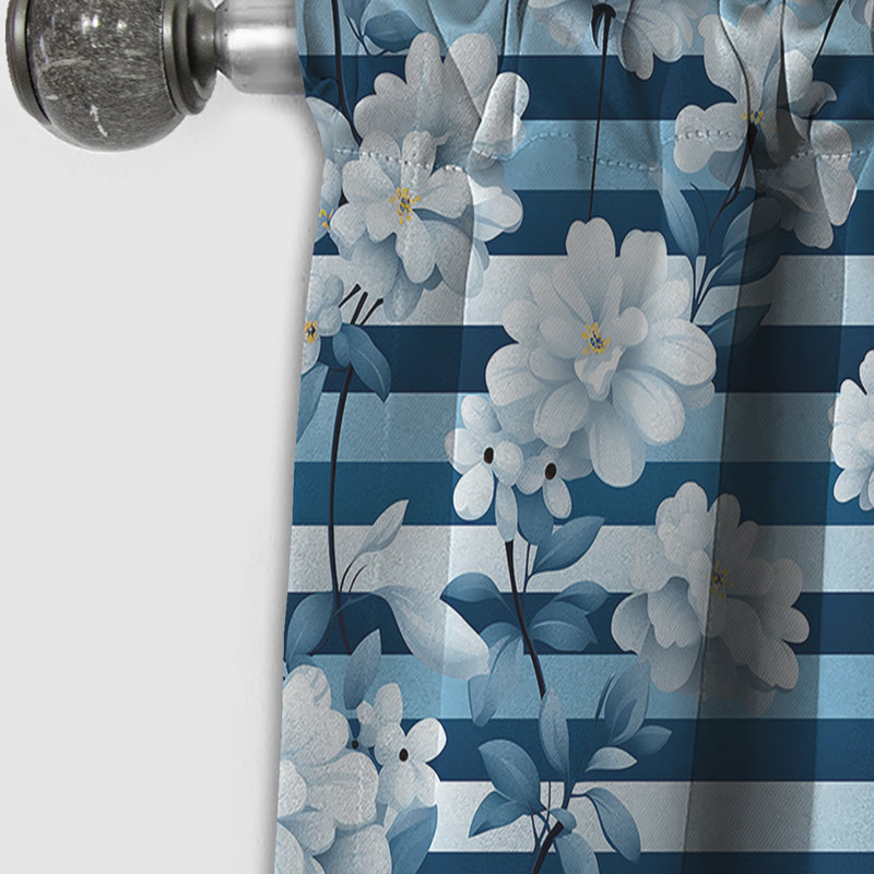 Motif rayé Nautical Allure Flowers - Rideau rayé occultant - 1 panneaux, L 52 po x L 90 po