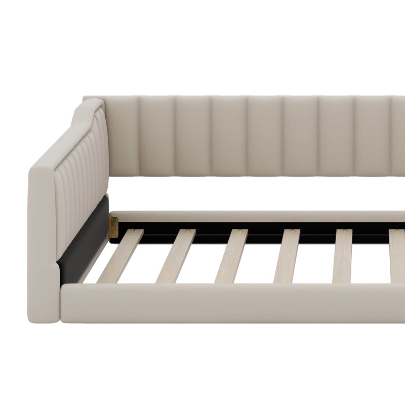 Upholstery Daybed With Side Storage Pocket, Beige, Twin Extra-Long