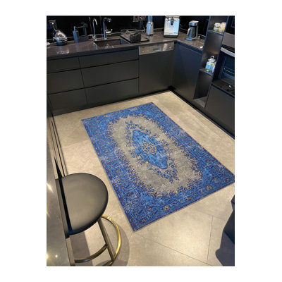 Tapis bleu lavable Vintage
